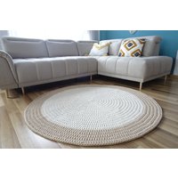 Großer Runder Baumwollteppich in Creme Und Beige - Weicher Neutraler Handgefertigter Bodendekor von Lunarug