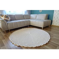 Runder Teppich Beige Boho Kinderzimmer Runder Häkelteppich Kinderteppich Waschbar Babyzimmer Deko Mädchen Baumwollteppiche Rund von Lunarug