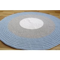 Handgemachte Häkeln Runde Teppich Blau, Weiß, & Grau Baumwolle Kinderzimmer Dekor von Lunarug