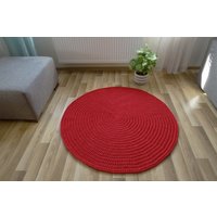 Roter Geflochtener Runder Baumwollteppich, Gehäkelter Kinderzimmerteppich Roter Geflochtener Runder Baumwollteppich, Gehäkelter Kinderzimmerteppich von Lunarug