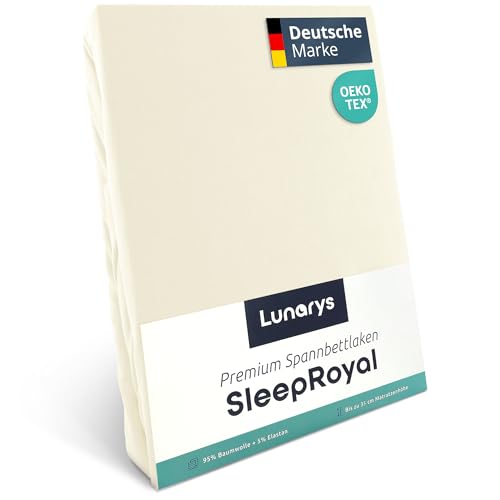 Lunarys® SleepRoyal Luxus Spannbettlaken 100x200cm - Creme - 250 g/m² Premium Bettlaken - 40 cm Steghöhe - für hohe Matratzen, Boxspringbett & Matratze + Topper & Wasserbett - Stretch Jersey von Lunarys