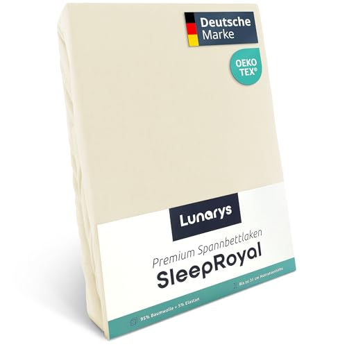 Lunarys® SleepRoyal Luxus Spannbettlaken 120x200cm - Creme - 250 g/m² Premium Bettlaken - 40 cm Steghöhe - für hohe Matratzen, Boxspringbett & Matratze + Topper & Wasserbett - Stretch Jersey von Lunarys