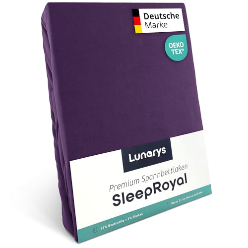 Lunarys® SleepRoyal Luxus Spannbettlaken 120x200cm - Lila - 250 g/m² Premium Bettlaken - 40 cm Steghöhe - für hohe Matratzen, Boxspringbett & Matratze + Topper & Wasserbett - Stretch Jersey von Lunarys