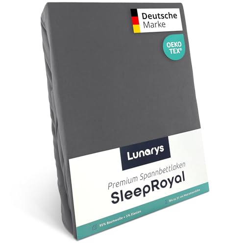 Lunarys® SleepRoyal Luxus Spannbettlaken 200x200 cm - Grau - 250 g/m² Premium Bettlaken - 40 cm Steghöhe - für hohe Matratzen, Boxspringbett & Matratze + Topper & Wasserbett - Stretch Jersey von Lunarys