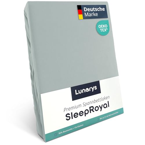 Lunarys® SleepRoyal Luxus Spannbettlaken 270x200 cm - Silbergrau - 250 g/m² Premium Bettlaken - 40 cm Steghöhe - für hohe Matratzen, Boxspringbett & Matratze + Topper & Wasserbett - Stretch Jersey von Lunarys