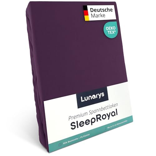 Lunarys® SleepRoyal Luxus Spannbettlaken 90x200cm - Lila - 250 g/m² Premium Bettlaken - 40 cm Steghöhe - für hohe Matratzen, Boxspringbett & Matratze + Topper & Wasserbett - Stretch Jersey von Lunarys