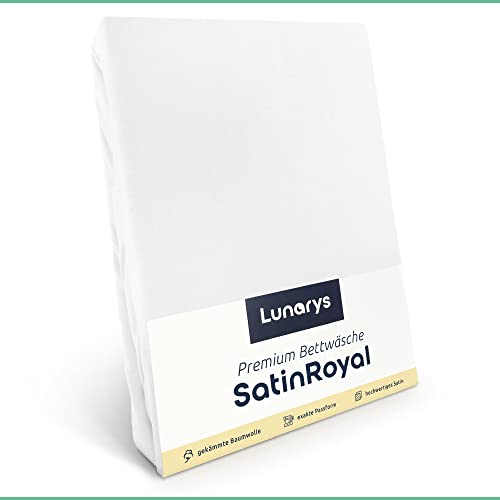 Lunarys SatinRoyal Bettwäsche Set - Uni Weiß - 155x200 cm mit 1 x 80x80 cm Kissenbezug - Premium Luxus Satinbettwäsche - dichter und hochwertiger Stoff 160 g/m² - 100% feinste Baumwolle von Lunarys