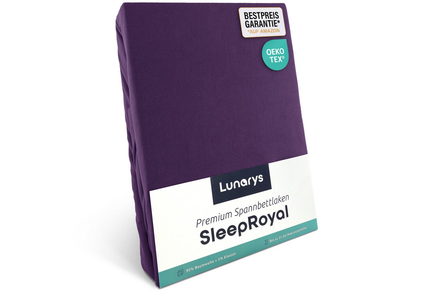 Spannbettlaken SleepRoyal, Lunarys, Jersey-Elasthan, Gummizug: rundum, (1 Stück), 90x200 cm, 250 g/m², extrem hochwertig, Luxus Multi-Stretch Laken von Lunarys