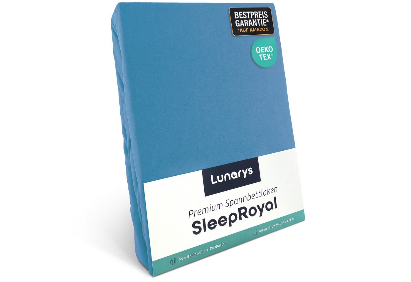 Spannbettlaken SleepRoyal, Lunarys, Jersey-Elasthan, Gummizug: rundum, (1 Stück), 90x200 cm, 250 g/m², extrem hochwertig, Luxus Multi-Stretch Laken von Lunarys