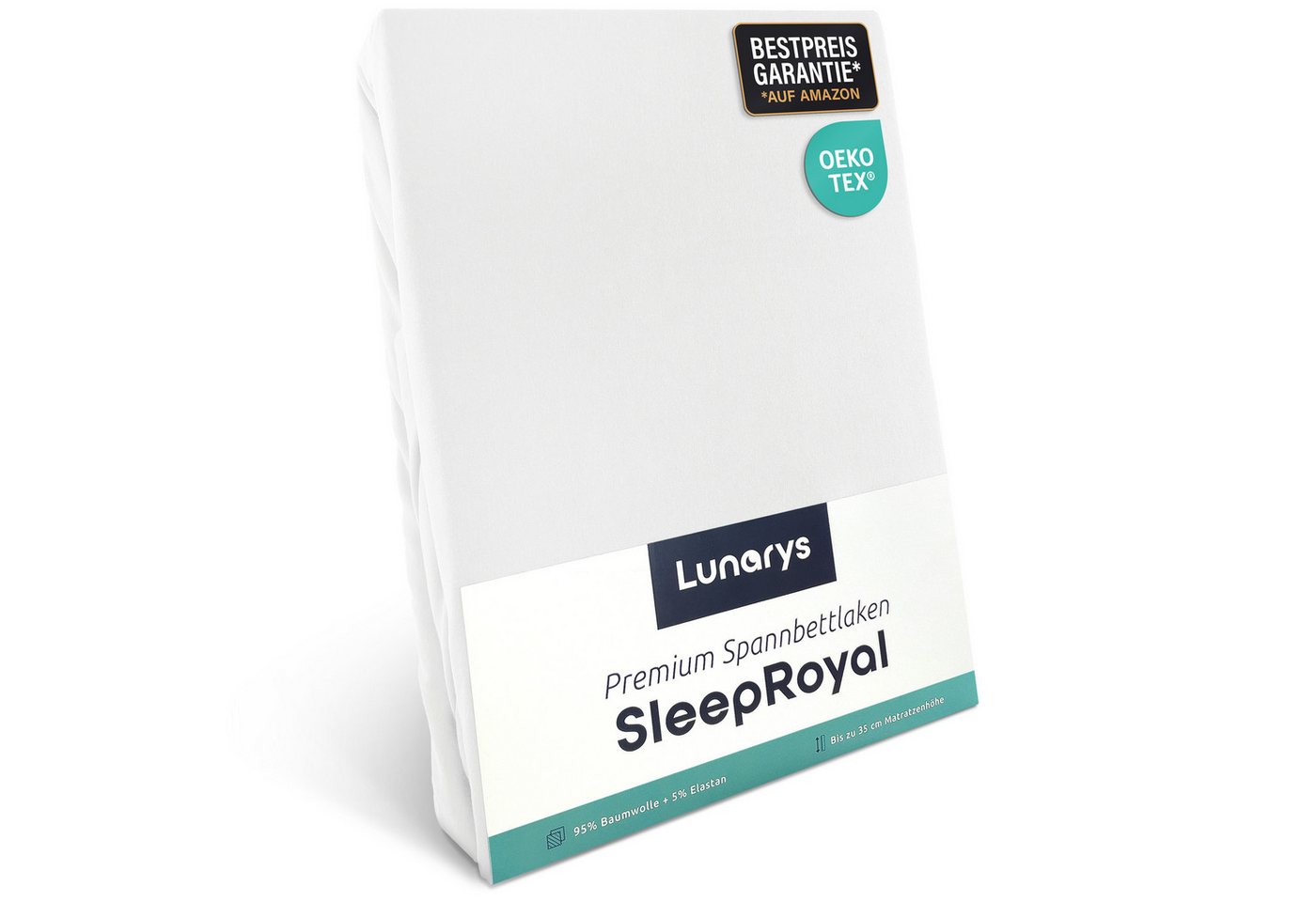 Lunarys Spannbettlaken SleepRoyal, Jersey-Elasthan, Gummizug: rundum, (1 Stück), 90x200 cm, 250 g/m², extrem hochwertig, für hohe Matratzen von Lunarys