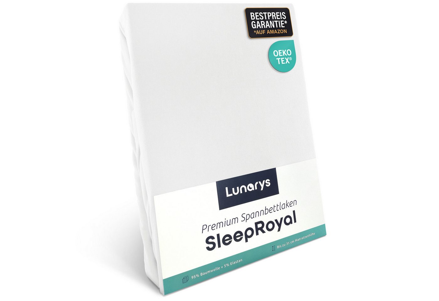 Spannbettlaken SleepRoyal, Lunarys, Jersey-Elasthan, Gummizug: rundum, (1 Stück), 90x200 cm, 250 g/m², extrem hochwertig, für hohe Matratzen von Lunarys