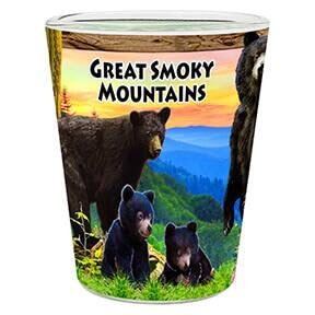 Lunch Money Great Smoky Mountains Schnapsglas, Motiv: schwarzer Bär und Junges-Souvenir, Sammlerstück von Lunch Money