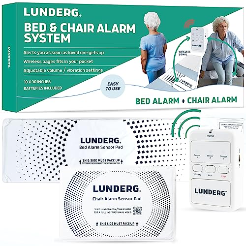 Lunderg Bettalarm für ältere Erwachsene & Stuhlalarm-Set – Kabelloses Bettsensor-Pad (25,4 x 76,2 cm), Stuhlsensor-Pad & Pager – Alarme und Sturzprävention für Senioren & Demenz-Patienten – komplettes von Lunderg