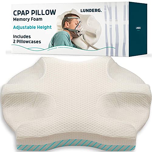Lunderg CPAP-Kissen für Seitenschläfer – inkl. 2 Kissenbezügen – verstellbares Memory-Foam-Kissen zum Schlafen auf der Seite, Rücken und Bauch, reduziert Luftauslässe und Druck der Maske von Lunderg