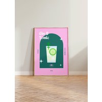 Gin & Tonic Print, Retro Cocktail Wandkunst, Poster, Bar Dekor, Drucke, Bunt Posterdruck, Cocktails Esszimmer Kunst von LuneClub