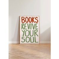 Lesedruck, Buchwandkunst, Literaturplakat, Bücher Beleben Ihre Seele, Geschenk Für Leser, Bibliothekdekor, Mutiger Handgeschriebener Druck von LuneClub