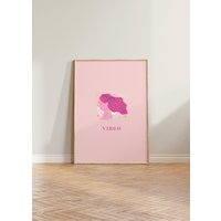 Virgo Print, Poster, Sternzeichen Geschenk, Astrologie Wand Kunst Pink Geschenk Für Sie, Art von LuneClub