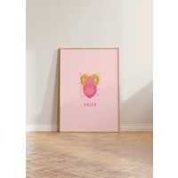 Widder Print, Aries Poster, Sternzeichen Geschenk, Astrologie Wand Kunst Pink Kunst, Geschenk Für Sie von LuneClub