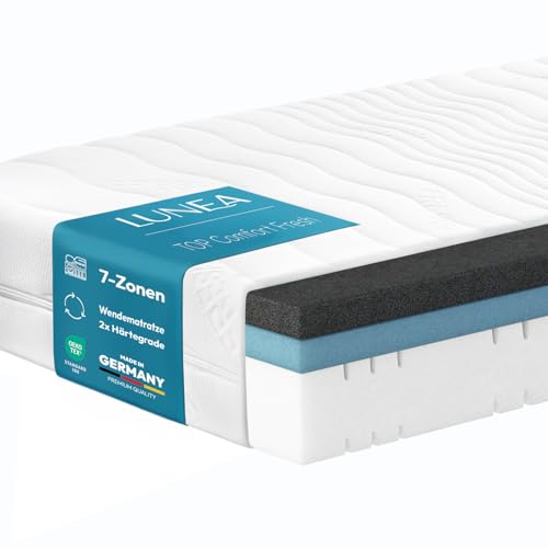 7-Zonen Kaltschaummatratze 90x200 cm – Orthopädische H3 Matratze 24 cm Höhe mit 2 intergrierten Topper H3/H4 – Ergonomisch & Punktelastisch – Atmungsaktiv & Waschbarer Bezug – Öko-Tex zertifiziert von Lunea Möbel