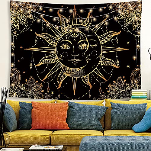 Lunerfex Hippie-Tapisserie Sonne und Mond, Bohemian-Wandteppich, ästhetisch, niedlich, für Schlafzimmer und Wohnzimmer, Dekoration, Sonne, 152,4 x 203,2 cm von Lunerfex