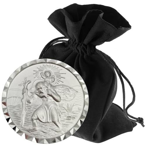 Heiliger Christopherus Plakette 925 Sterling Silber - gesegnet - handgefertigt & rhodiniert - Christophorus Auto Plakette mit Facettenschliff - Geschenk für Pilger Sammler Autofahrer von Lunexus
