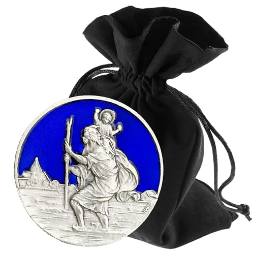 LUNEXUS Christopherus Auto Magnet Ø3,5 cm - Heiliger Christophorus Auto Plakette - gesegnet - Schutzpatron Autofahrer - Christopherus Auto Medaille - Schutzengel Auto Magnet - Auto Glücksbringer von Lunexus