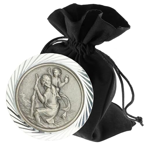 LUNEXUS Christopherus Auto Magnet Ø3,5 cm - Heiliger Christophorus Plakette - gesegnet - Schutzpatron Autofahrer - Facettenschliff Silberrand - Schutzengel Auto Magnet - Auto Glücksbringer von Lunexus