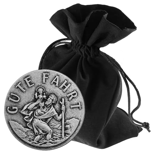 LUNEXUS Christophorus Auto Magnet Ø 2,3 cm – HL. Christopherus Plakette „Gute Fahrt“ gesegnet mit Zertifikat – Schutzpatron Autofahrer – Klebepad & Magnet – Auto Glücksbringer für sichere Fahrt von Lunexus