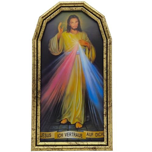 Lunexus Bild Barmherziger Jesus 25x14 cm – Jesus ich vertraue auf Dich – gerahmtes Wandbild mit Echtglas & Goldrahmen – Divine Mercy Segen mit Zertifikat – Jezu Ufam Tobie Haussegen Taufgeschenk Lunexus Bild Barmherziger Jesus 25x14 cm – Jesus ich vertraue auf Dich – gerahmtes Wandbild mit Echtglas & Goldrahmen – Divine Mercy Segen mit Zertifikat – Jezu Ufam Tobie Haussegen Taufgeschenk von Lunexus