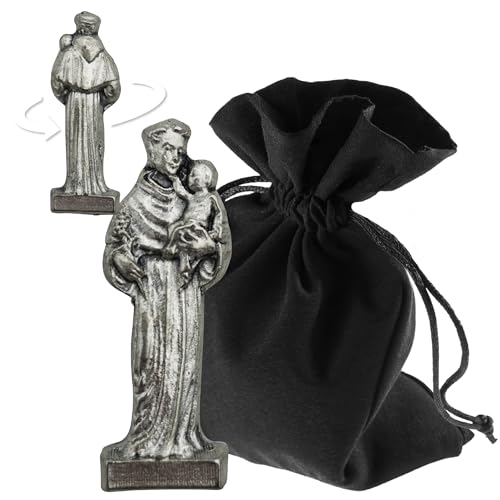 Lunexus Mini Heiligenfigur Antonius mit Kind – silberfarbene Metallfigur 3 cm – freistehend in transparenter Schutzhülle – gesegnet mit Zertifikat – Taschenfigur für Auto Reise Hausaltar Lunexus Mini Heiligenfigur Antonius mit Kind – silberfarbene Metallfigur 3 cm – freistehend in transparenter Schutzhülle – gesegnet mit Zertifikat – Taschenfigur für Auto Reise Hausaltar von Lunexus