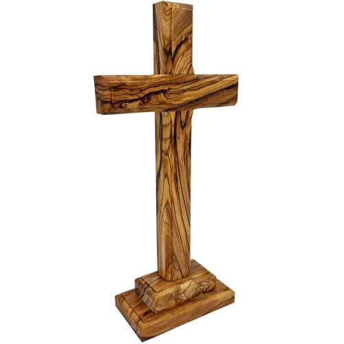 Lunexus Olivenholz Standkreuz 18,5 cm - Handgefertigt in Bethlehem - Gesegnet mit Weihezertifikat - Christliches Tischkreuz mit Standfuß - Geschenk zur Taufe, Kommunion, Firmung - Deko Holzkreuz Lunexus Olivenholz Standkreuz 18,5 cm - Handgefertigt in Bethlehem - Gesegnet mit Weihezertifikat - Christliches Tischkreuz mit Standfuß - Geschenk zur Taufe, Kommunion, Firmung - Deko Holzkreuz von Lunexus