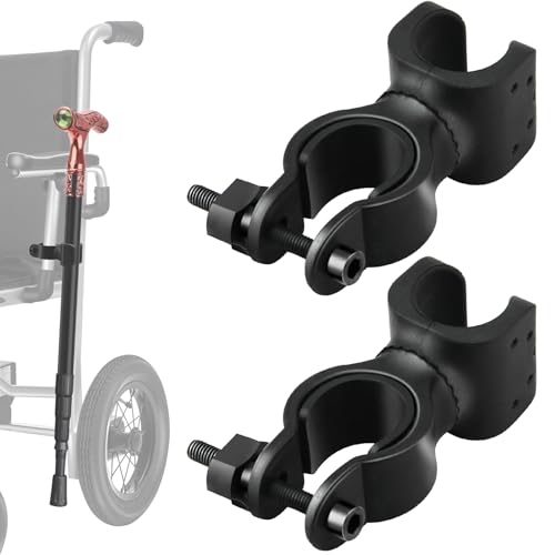 Lunhoo Gehstock-, Krücken- oder Gehstock-Halter für Rollstühle, Mobilitätsroller, Gehhilfen oder Rollatoren, Universal-Halterung, Zubehör für Gehstock- oder Gehstock-Benutzer, 2 Stück von Lunhoo