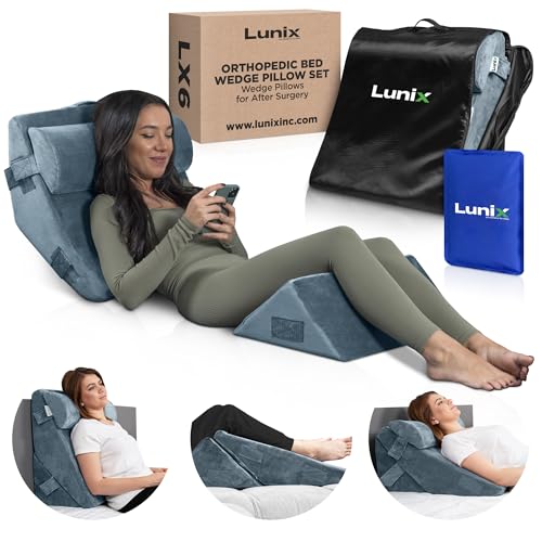 Lunix LX6 3pcs Orthopedic Bed Wedge Pillow Set, Post Surgery Memory Foam for Back, Leg and Knee Pain Relief, Sitting Pillow for Reading, Adjustable Pillows for Acid Reflux and GERD for Sleeping Navy von Lunix