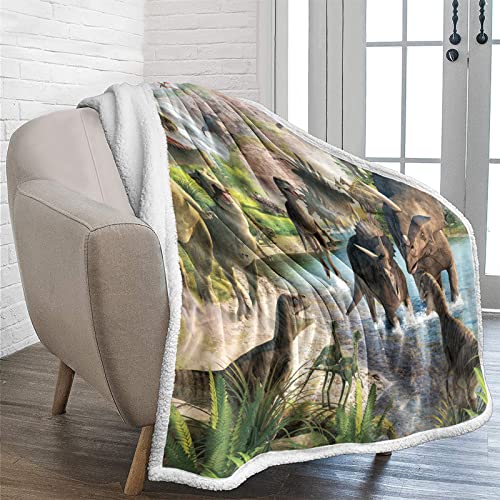 Lunoroey Dinosaurier-Decke, Überwurf, Kinder-Dinosaurier-Bettwäsche, 3D-Jurassic-Digitaldruck, Jungen, Plüsch-Sherpa-Fleece, Bettdecke, Couch, Sofadecke, Überwurf, 150 x 200 cm von Lunoroey