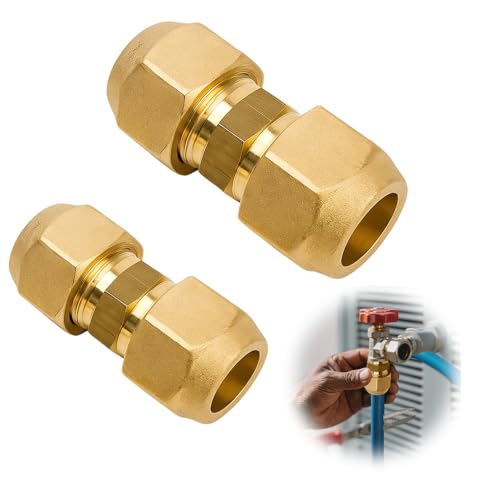 2 Stück Pipe Extension Connection Set, 1/4 Inch and 3/8 Inch, Klimaanlagen Kupferrohr Verbinder mit Doppelnippel und Überwurfmutter, Schweißfreie AC Rohrkupplung für Sanitär, Kühlung, Öl- und Gassyste von Lunpoem