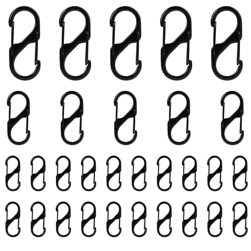 30 PCS S Karabiner Mini, S Karabinerhaken Edelstahl Doppelhaken, 8 Förmiger Karabiner Schwarz für Camping, Alltag, Wandern, Schlüssel, Rucksack, in 3 Größen 20x 31 mm, 5x 40 mm, 5x 50 mm 30 PCS S Karabiner Mini, S Karabinerhaken Edelstahl Doppelhaken, 8 Förmiger Karabiner Schwarz für Camping, Alltag, Wandern, Schlüssel, Rucksack, in 3 Größen 20x 31 mm, 5x 40 mm, 5x 50 mm von Lunpoem