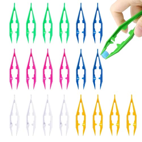 Lunpog 10 Stück Bügelperlen Pinzette, Mehrfarbig Pinzette Leichte Kunststoff Pinzette für Basteln von Perlen Elektronik Familien Handwerk 10 cm Multifunktional Perlenpinzette für DIY Puzzle Zubehör von Lunpog