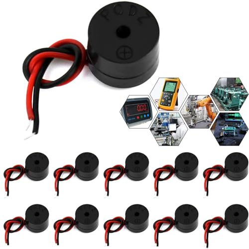 10 Stück Elektronischer Summer, 3-12 V Active Buzzer 85 dB, Buzzer Alarm Piezo, Kabellänge 50 mm von Lunpog