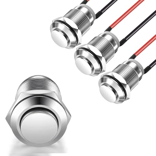 3 Stück 12mm wasserdicht schalter,druckschalter,Waterproof Push Button Momentary Stainless Steel Button On with Wire für Hupen, Autoklingeln, Autos usw Mit Draht von Lunpog