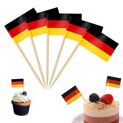 30 Stück Deutschland Zahnstocher Flaggen, Zahnstocher mit Fähnchen, Deutsche Deko Fahne Klein Mini Zahnstocher für EM Eurovision WM Cupcake Topper Toothpick Cocktail Party Pub Deko von Lunpog