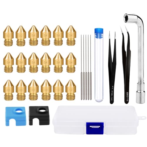 30 Stück Düsen 0,4 mm 0,2 mm 0,6 mm,3D-Drucker Messing Stainless Steel-Hotend-Düsen mit für 1,75 mm Filament Hot Ends V5, V6，Zum Beispiel für Anycubic i3 Mega Chiron Prusa i3 MK3/MK3S/Mega/Kobra Neo（G von Lunpog