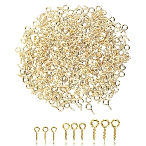 Lunpog 300 Stück Kleine Ösenschraube Schrauboesen ösenschrauben mit Holzgewinde Schraubhaken Edelstahl Ringschrauben für Schmuckherstellung DIY Kunsthandwerk Holz Basteln Möbel(12&10&8mm,Gold) von Lunpog
