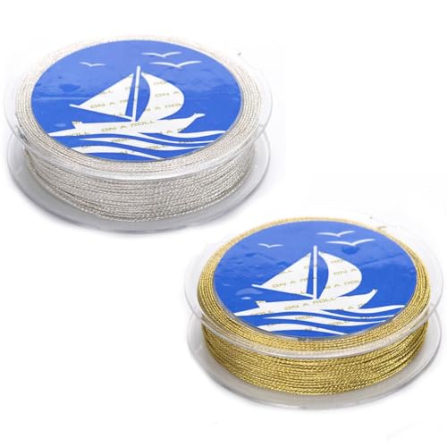45M Goldfaden und Silberdraht 0,4MM Basteln Kordel Glitzerband Nylongarn zum Basteln, Ornamente, Schmuck, Schnur für Bastelarbeiten, Geschenkverpackungen, Spanngurte(2 Rolle) von Lunpog