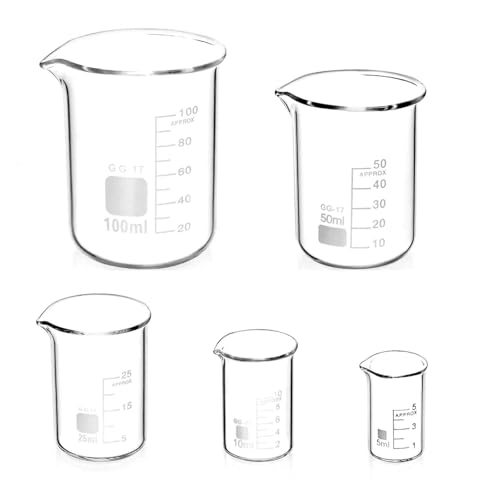 5 Stück Abgestufter Messbecher Glas Becherglas 5ml 10ml 25ml 50ml 100ml Set für Labor-Messbecher Küche 5 Stück Abgestufter Messbecher Glas Becherglas 5ml 10ml 25ml 50ml 100ml Set für Labor-Messbecher Küche von Lunpog