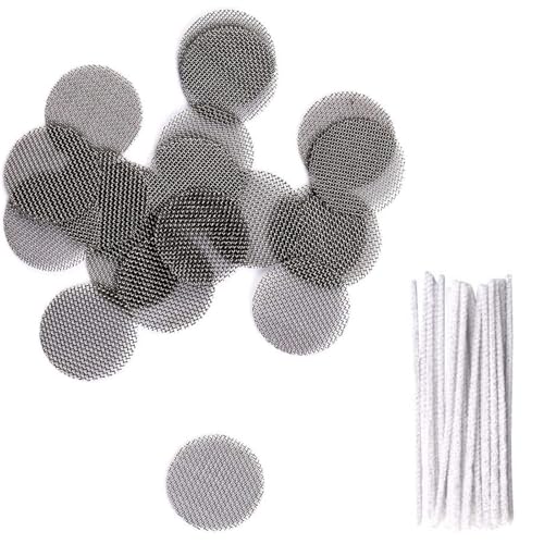 50 Satz Edelstahl Screen Pipe Screens Rohr Filterung Rauchen Pfeife Sieb Filter 15 mm mit 50 weiße Reinigungstampons als Geschenk für Vater und Freunde von Lunpog