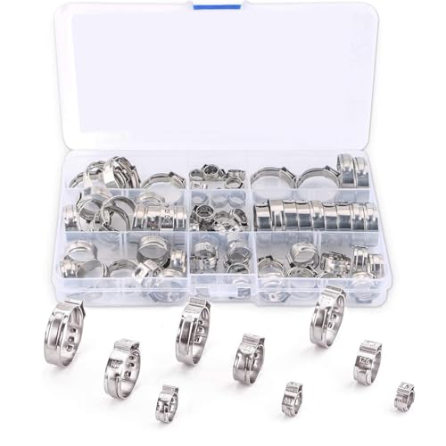 80PCS Einzelohrschlauchschellen Einstellbare Edelstahl Rohrschellen Rohrschlauchbefestigungen Clips Kraftstoffleitung Schlauchschellen Anziehen Teile Sortiment Kit, 6-23.6mm von Lunpog