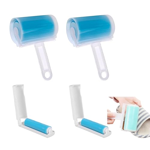 Fusselrolle Wiederverwendbarer, 4er Set Wiederverwendbare Fussel und Tierhaarrolle in 2 Größen, Abwaschbare Fusselrolle, Fussel entfernen Rollen Zubehör, Blau von Lunpog
