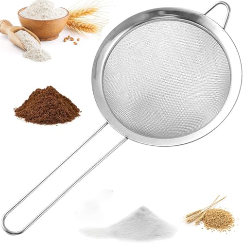 Küchensieb Edelstahl, Sieb Küchensieb Feinmaschig Mehlsieb mit Griff für Sieben, Abtropfen Nudeln, Quinoa, Puderzucker, Gemüse, Obst, Tee von Lunpog