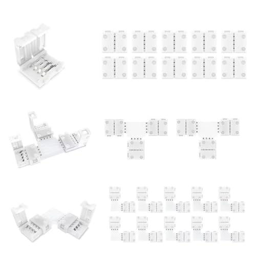 LED Eckverbinder, Streifen Verbinder 4 polig 10mm Lötfreier LED Eckverbinder für RGB SMD 5050/3528 LED Streifen, L, T-förmige(22 Stück) von Lunpog