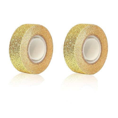 Lunpog 2 Rolle Glitzer-Klebeband Folien-Abdeckbänder Goldfarbener Washi-Papierstift für DIY Scrapbook Dekorative Klebebänder Basteln Und Geschenke 15 mm X 5 m von Lunpog